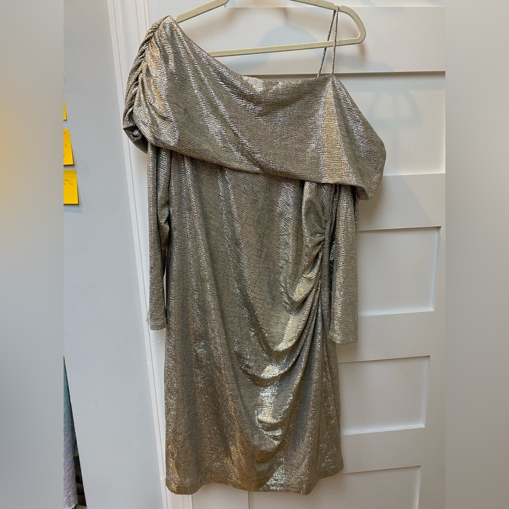 Betsy and Adam gold asymmetrical metallic gold midi dress, Festive dress - Picture 10 of 12